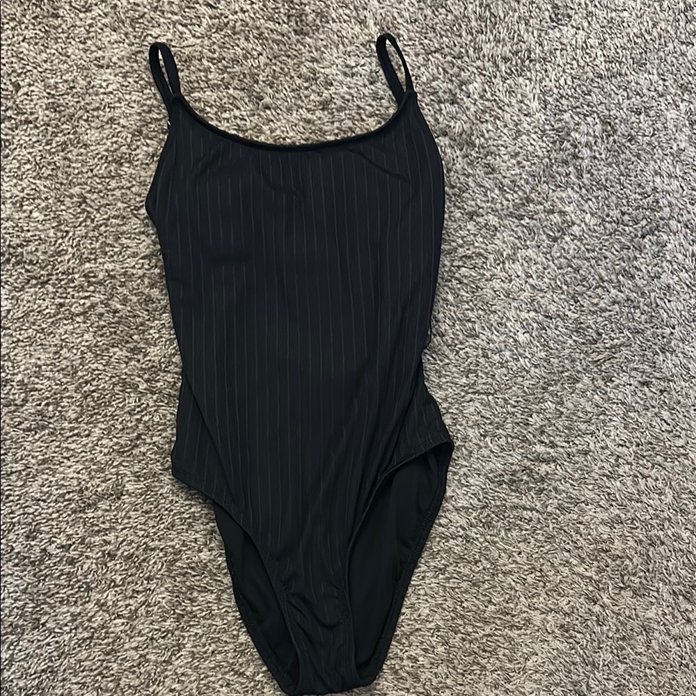 Black Pinstripe One-Piece Swimsuit